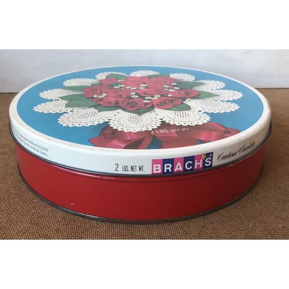 Vintage Brach’s Comtessa Chocolates Candy Gift Tin Red Rose Lace Doily Romantic - Picture 8 of 16